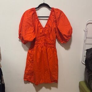 Old Navy Vibrant Orange Puff-Sleeve Mini Dress